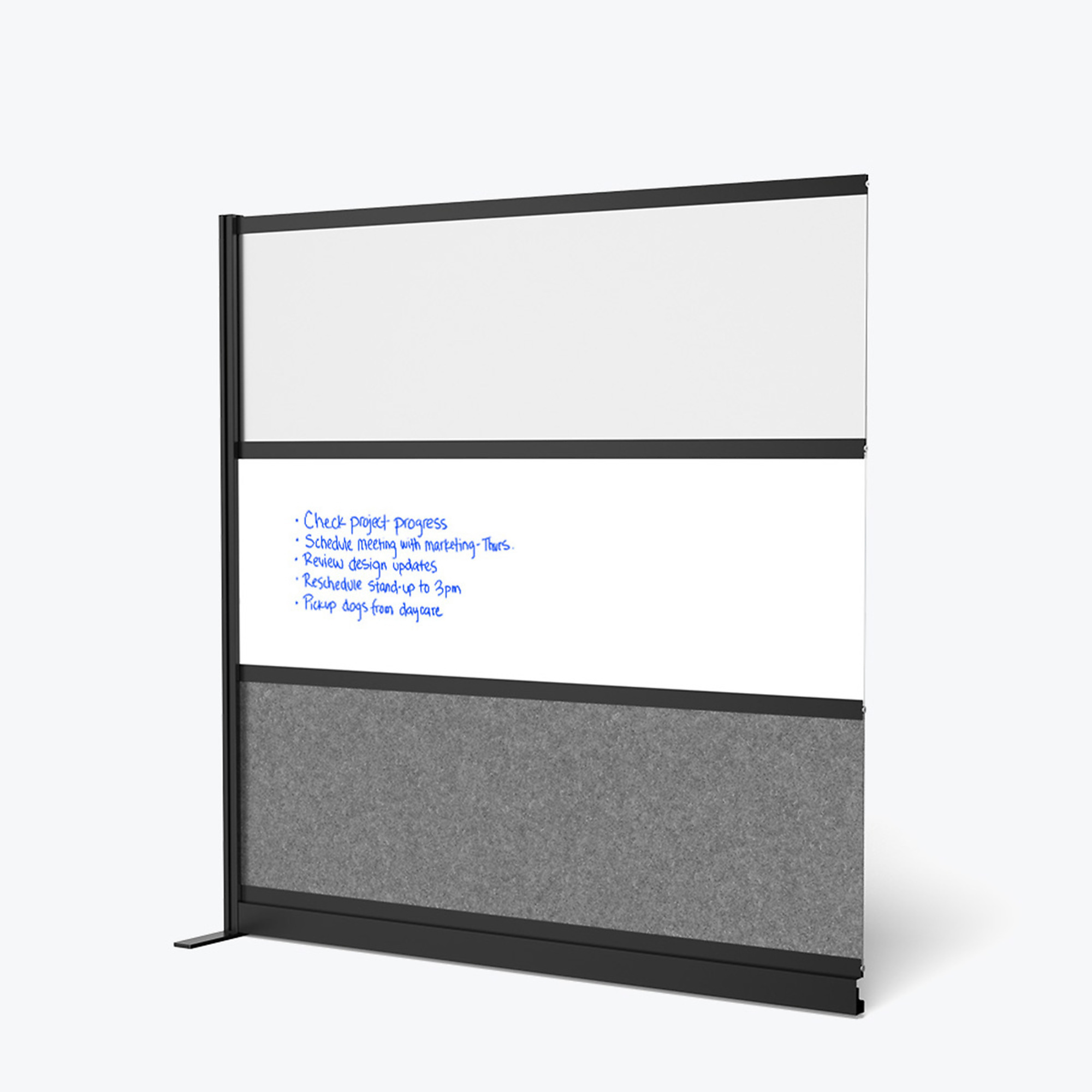 Luxor Modular Room Divider Wall System - 70in. x 70in., Black Frame, Polypropylene/PET Polyester Fabric, Frosted Acrylic Panels, Model# MW-7070-XWCGWB